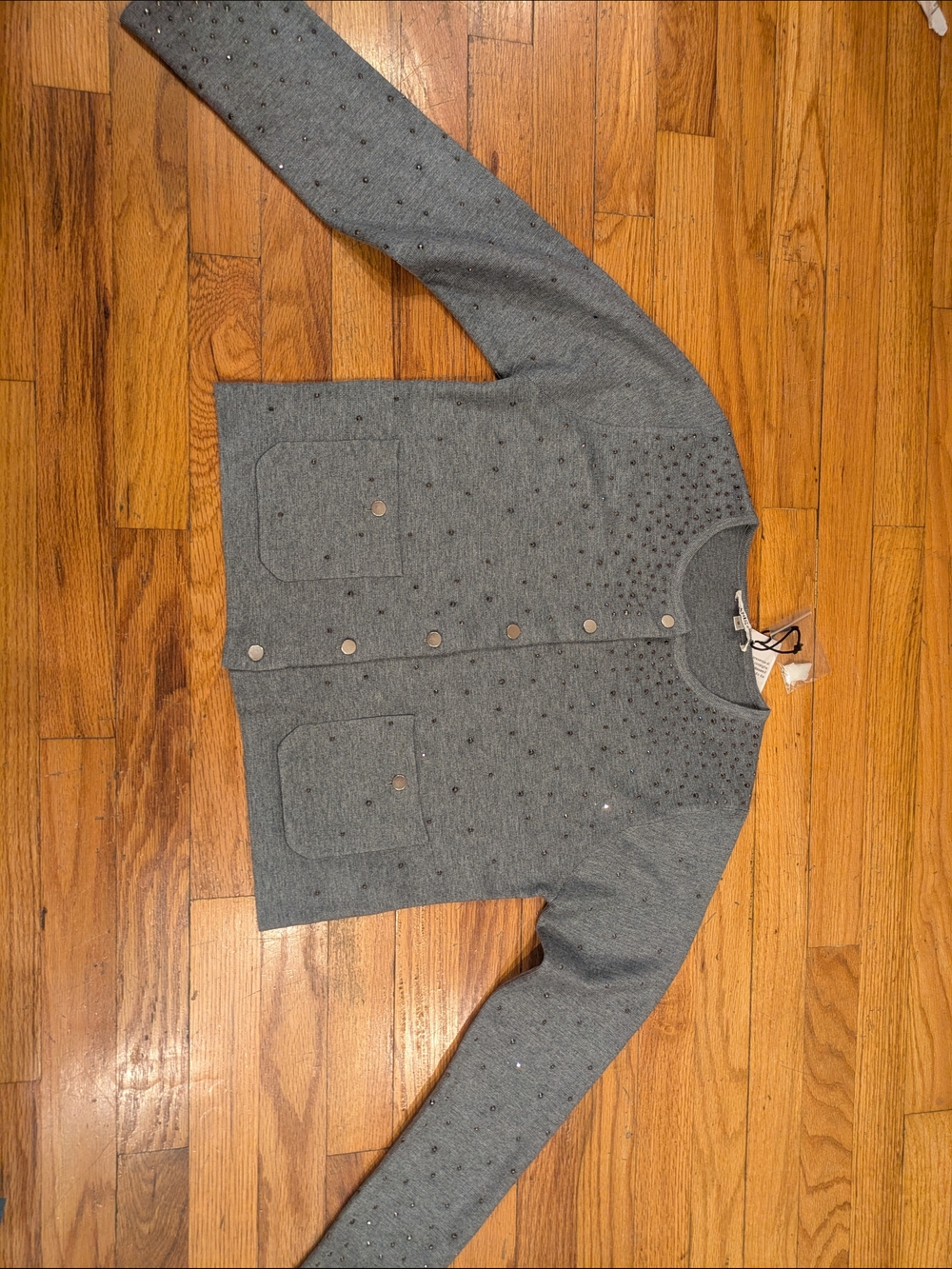 Gray Embellished Button-Front Cardigan Anis Made In italy